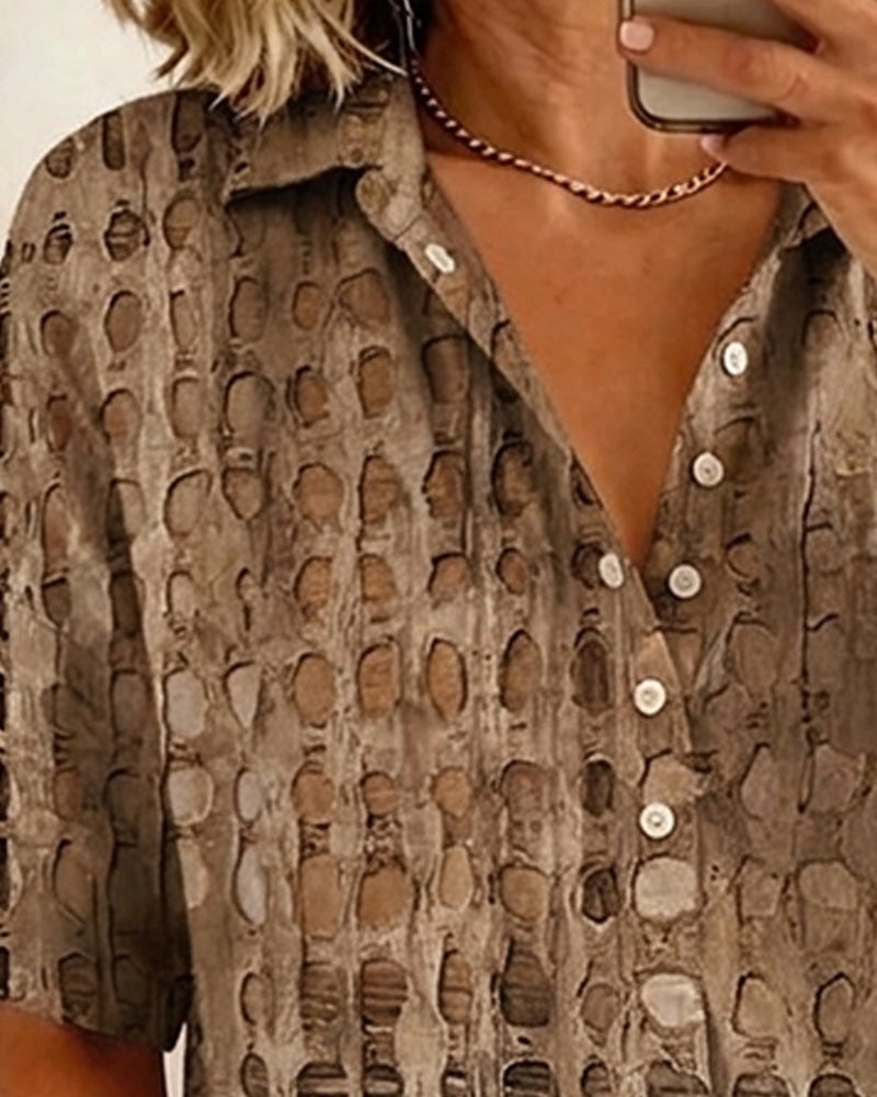Polka Dot Print Button Half-Placket Blouse