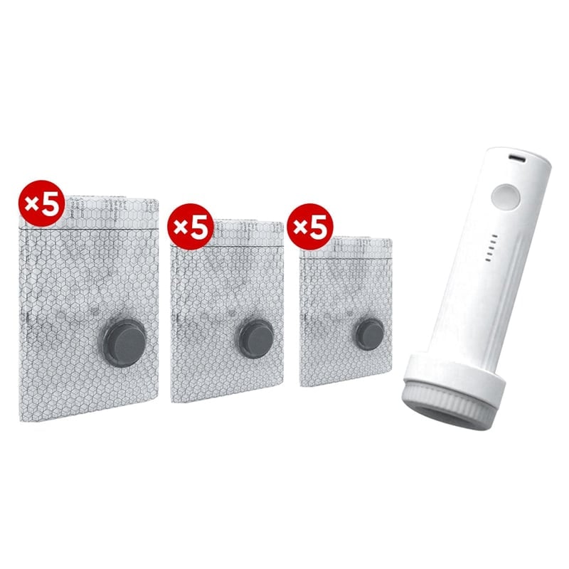 Cordless Travel Vacuum Bag Set (Rechargeable Pump + 15 Bags)