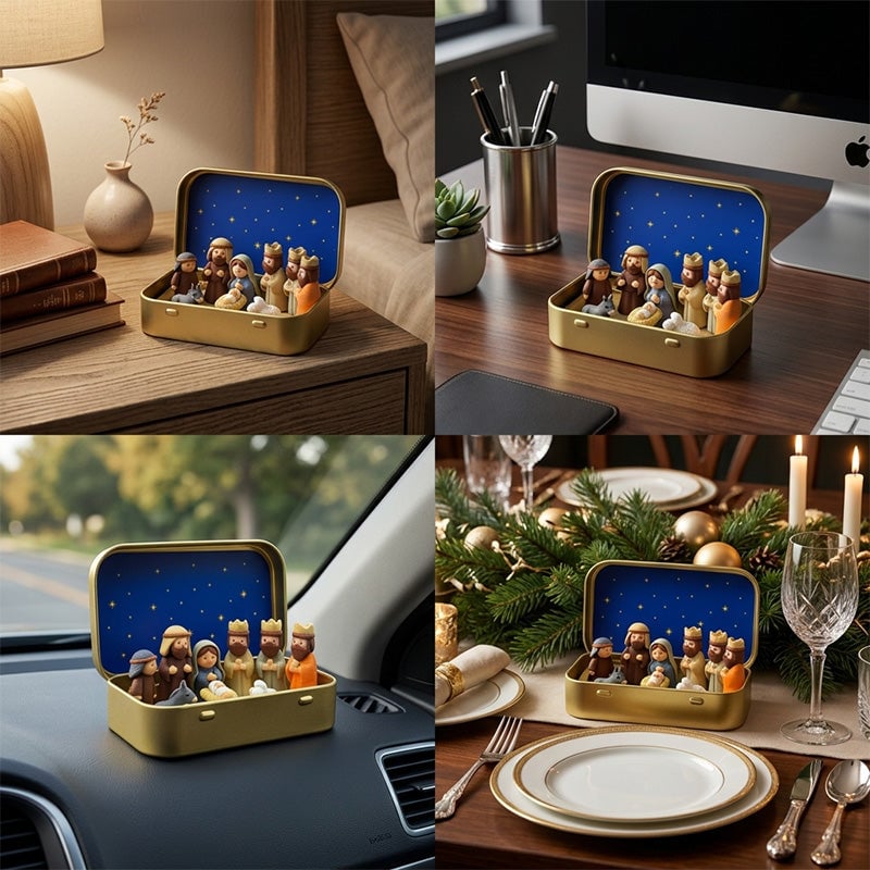 Mini Christmas Nativity Set in Tin Box