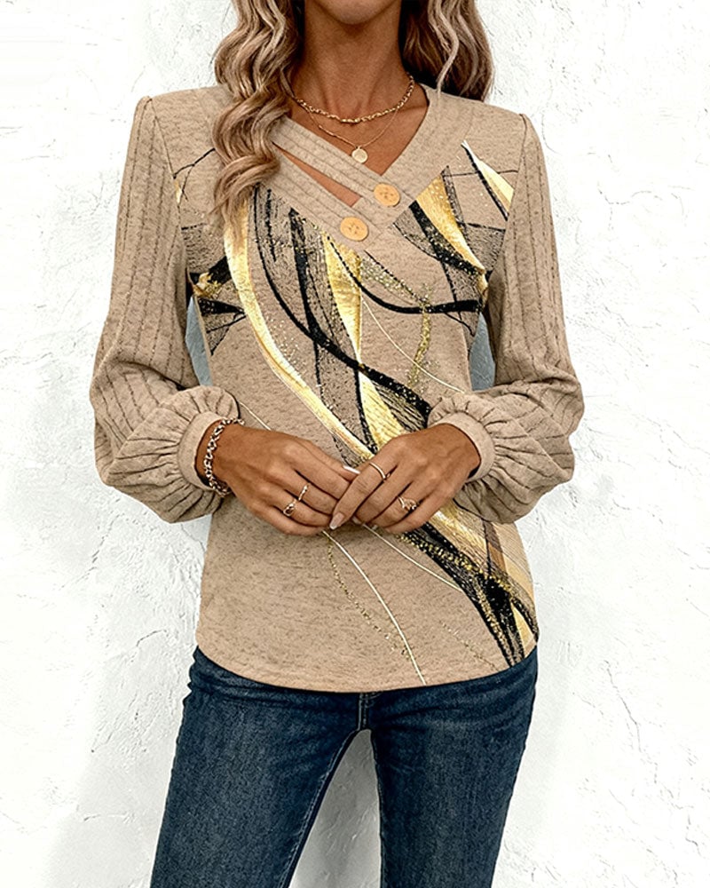 Top Met Gestreept Print-Lantaarnmouw
