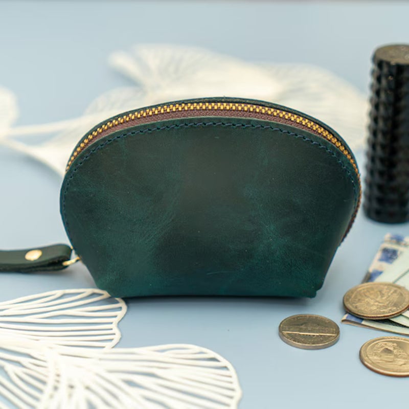 Kleine Münztasche aus Leder mit Reißverschluss