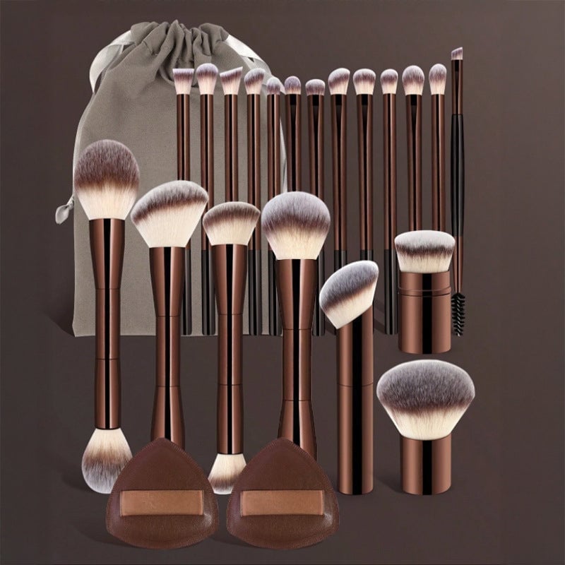 20-piece coffee-coloured makeup brush set