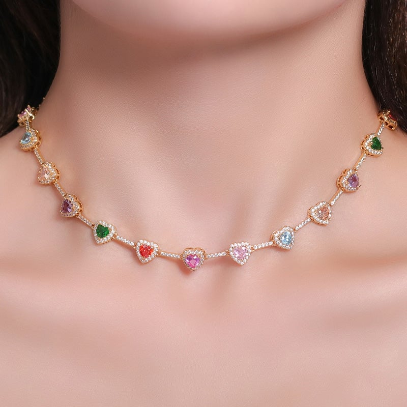 Heart Shaped Colorful Zirconia Necklace