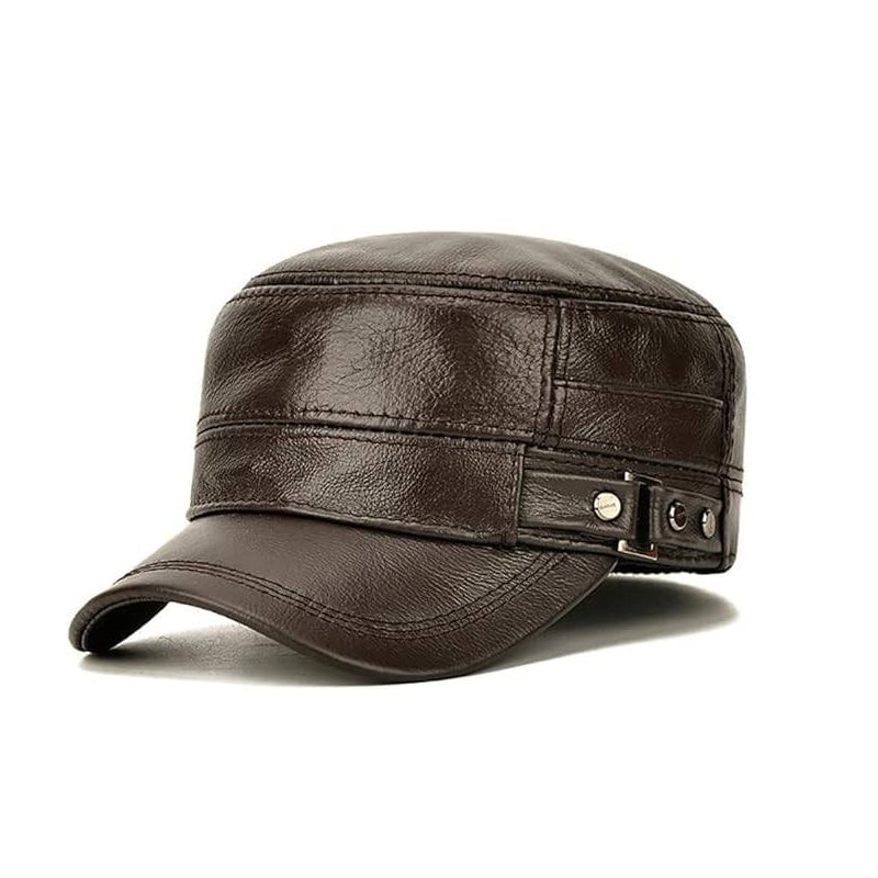 Neue Wintermütze für Herren mit Ohrenschutz aus Schaffell, flacher Schirm