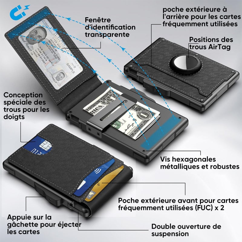 Fentes à cartes en cuir Pu pour AirTag, style homme d'affaires