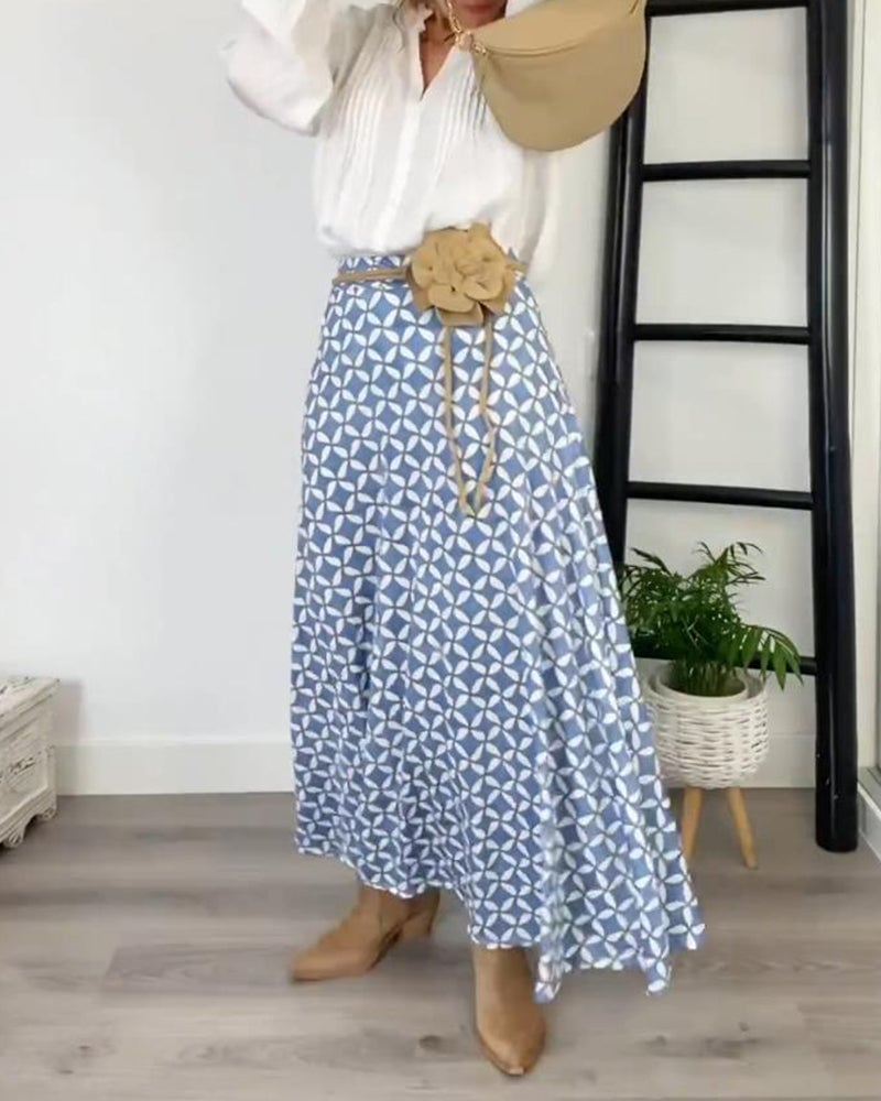 Elegant nederdel med geometrisk print
