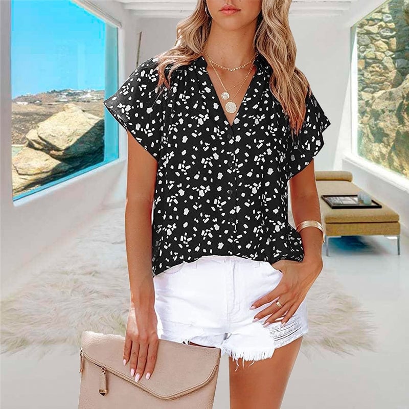 Camicia da donna con stampa scollo a V