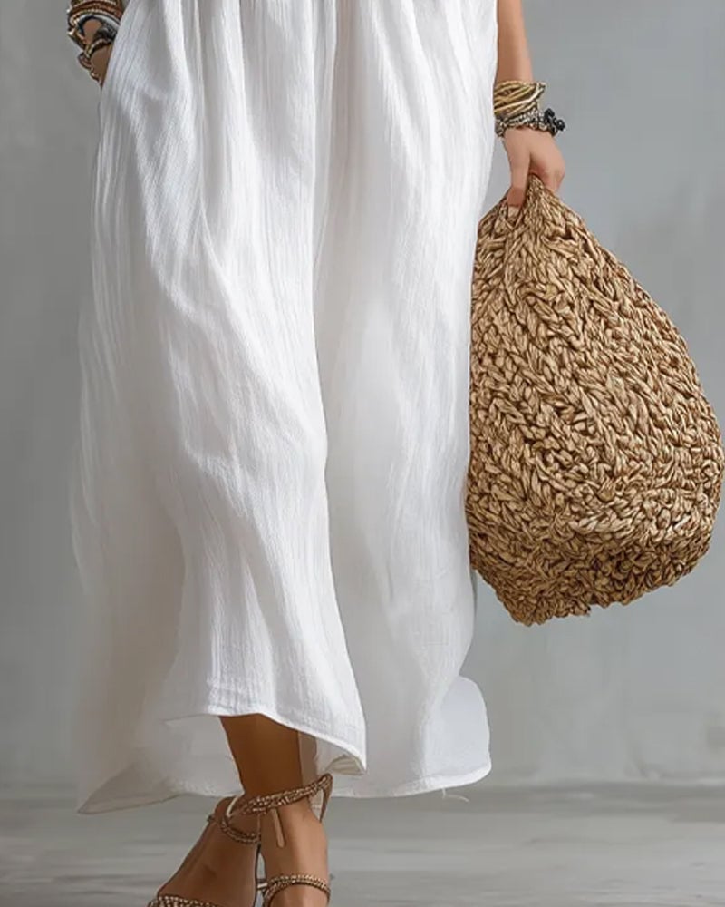 V-Neck Batwing Sleeve Flared Dress