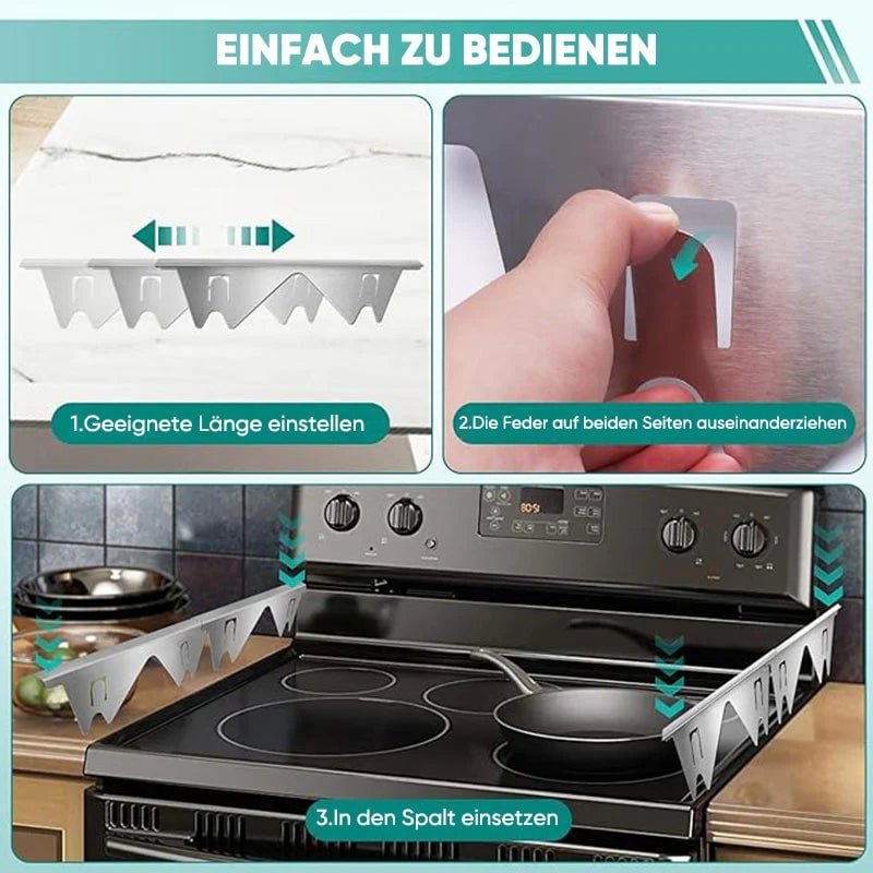 Ausziehbare Herdspaltabdeckung aus Edelstahl