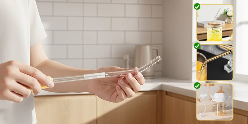 Versatile straw brush in use