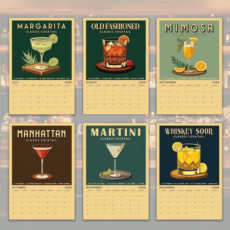 2025 Cocktail Art Wall Calendar