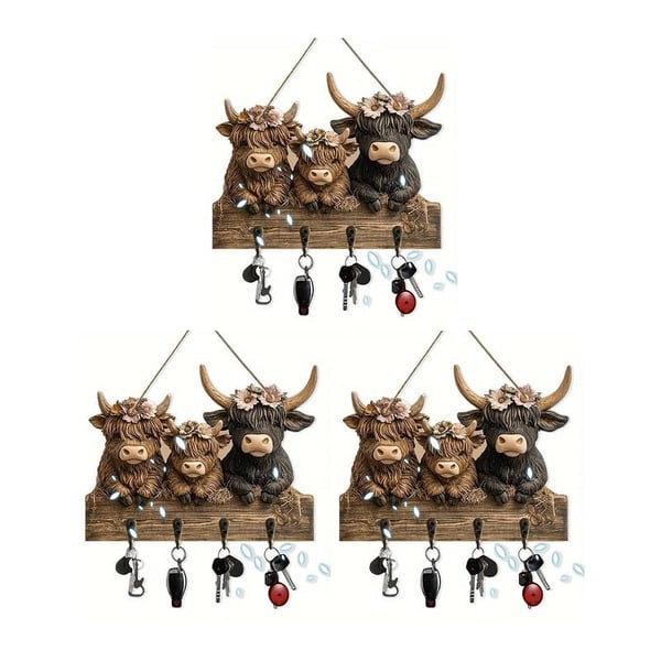 Highland Cow Wooden Key Holder Decor