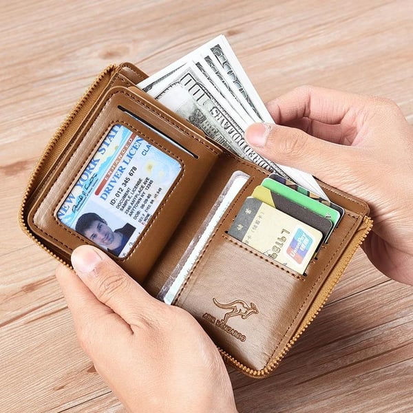 Kangaroo Men’s RFID Blocking Wallet with Zipper Multi Credit Card Holder