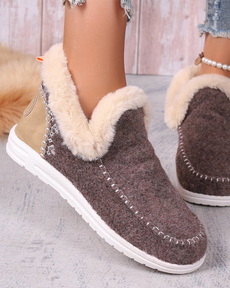 Casual solid color patchwork warm flat shoes