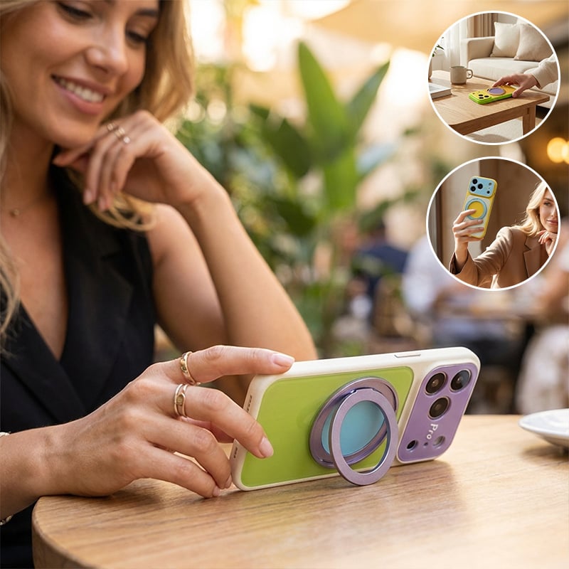Dopamine Colorblock Magnetic Phone Grip with 360° Spin Stand
