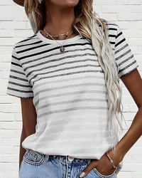 Round Neck Short Sleeve Striped T-Shirt