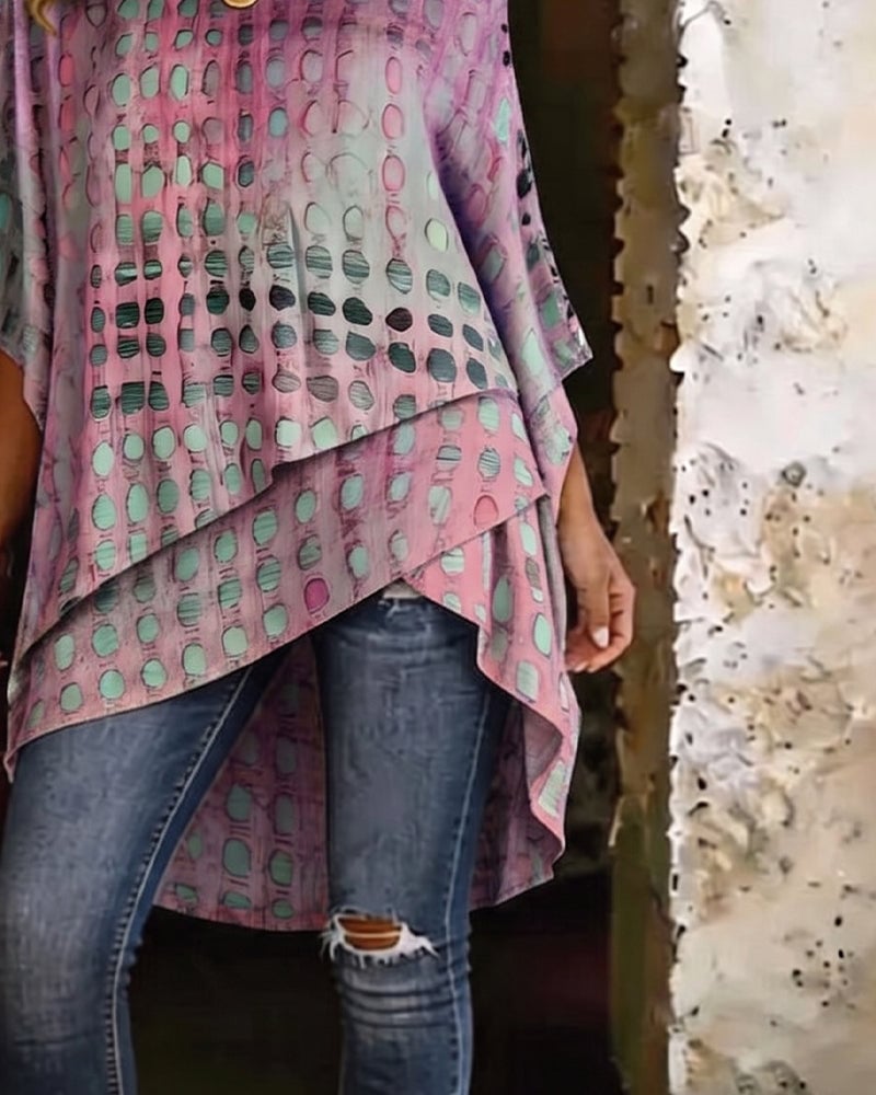 Polka Dot Print One-Shoulder Irregular Blouse