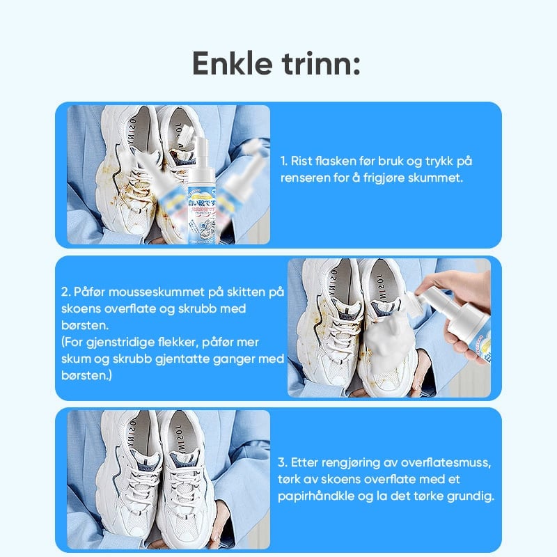 Ingen-tørking Skum Hvit-Sko Rens
