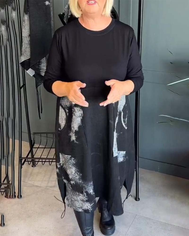 Casual printed pocket long sleeve dress