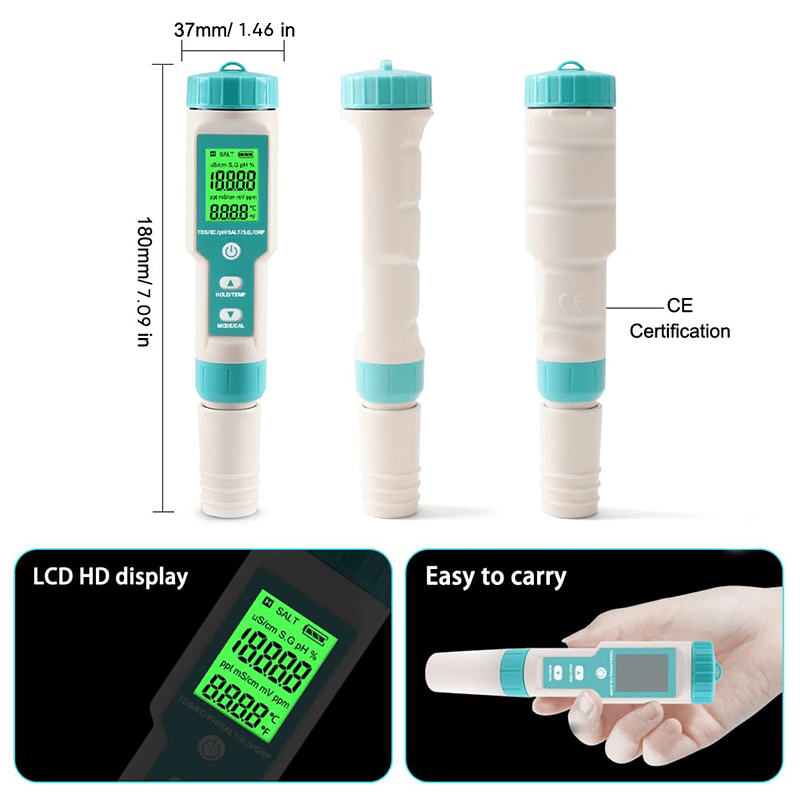 Sakerplus 7 in 1 PH Meter Tester Digital for Water