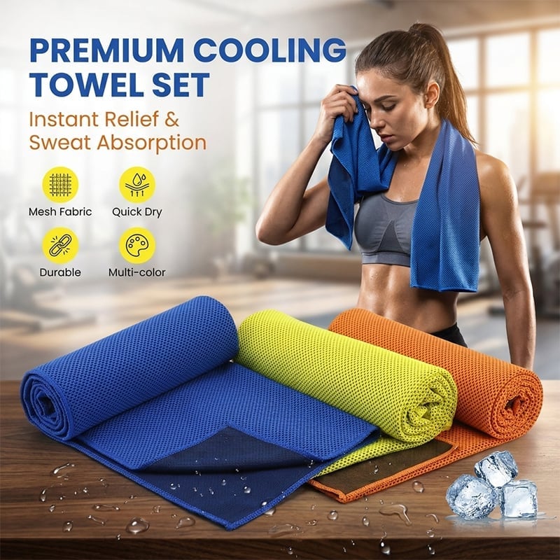 Premium Instant Cooling Towel Set with Storage Bottle