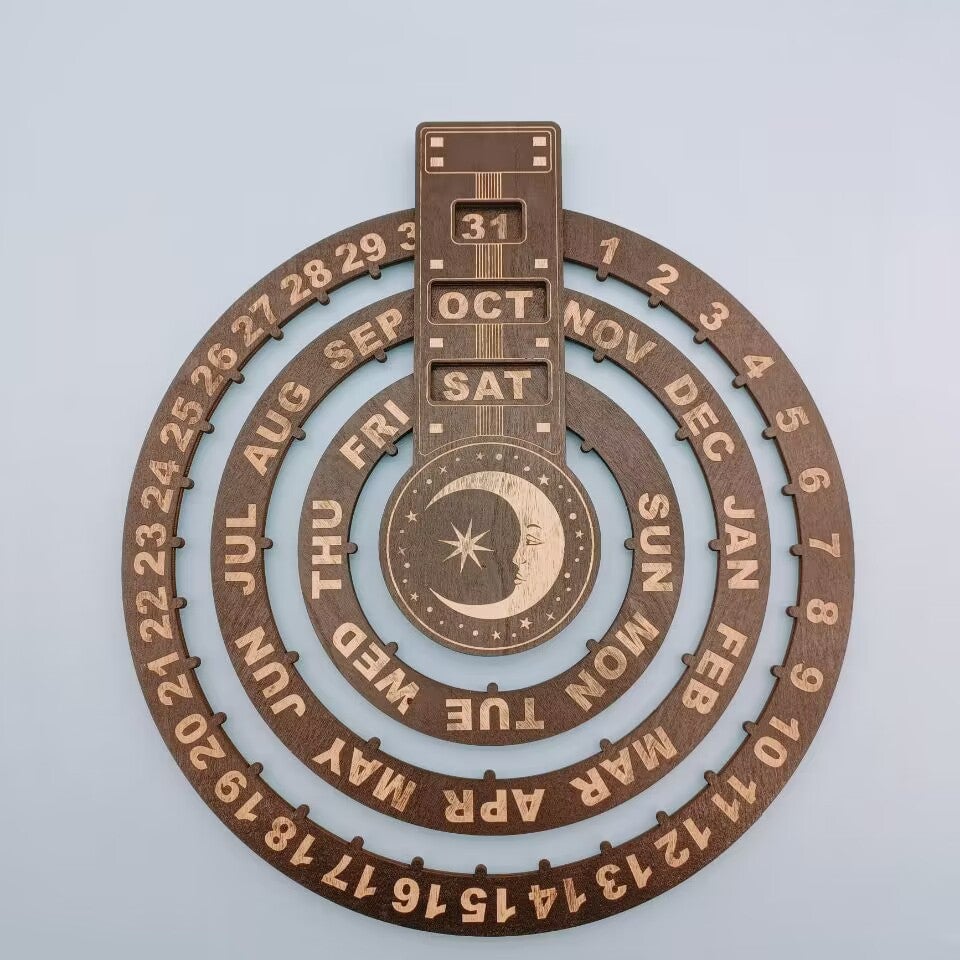 Roterende cirkulær evighedskalender i træ