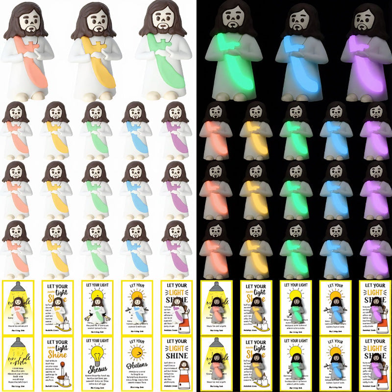 Glow in the Dark Mini Jesus Figurines with Bible verse Cards (5 pcs)