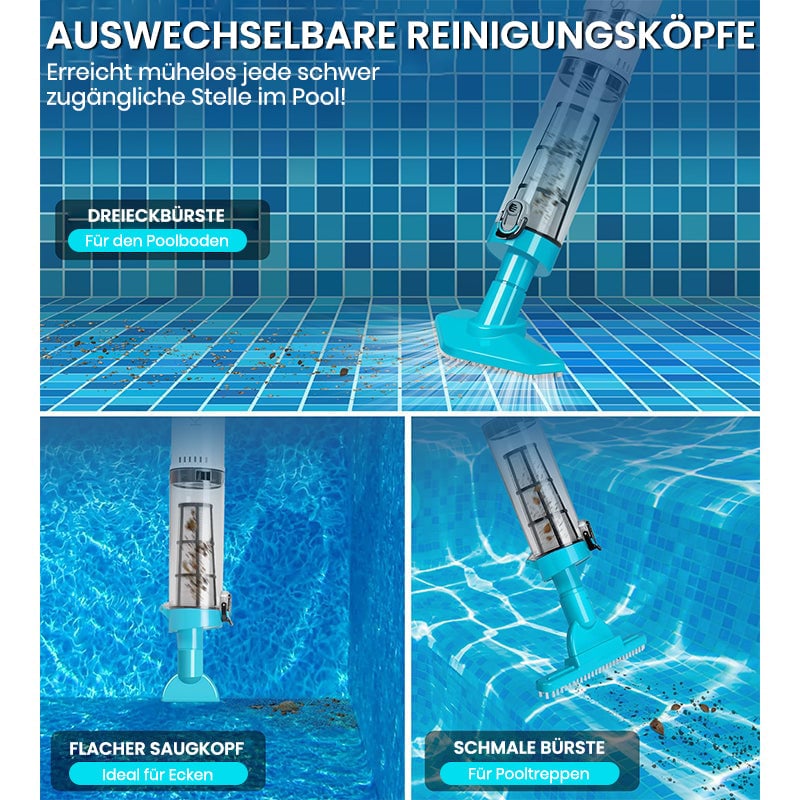 3-in-1 kabelloser, wiederaufladbarer Poolsauger mit leistungsstarkem Motor