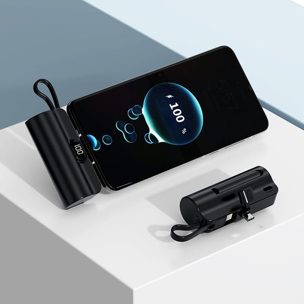 Mini Fast-Charge Capsule Power Bank with Built-in Cable