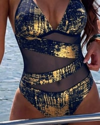 Color Block Halter Design One Piece