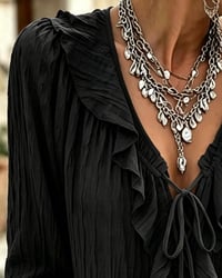 Ruffle Trim Lace-Up Long Sleeve Blouse