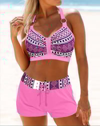 Højtaljet bikini med geometrisk print