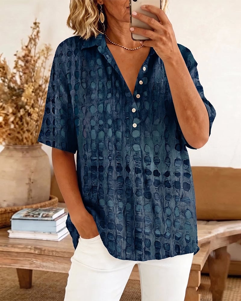 Polka Dot Print Button Half-Placket Blouse
