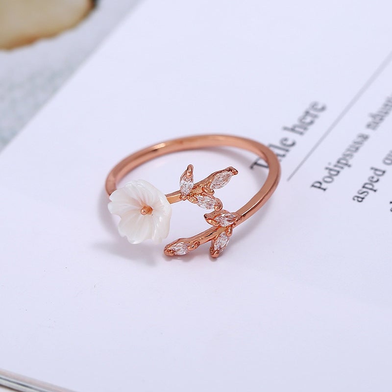 Crystal White Blossom Adjustable Ring