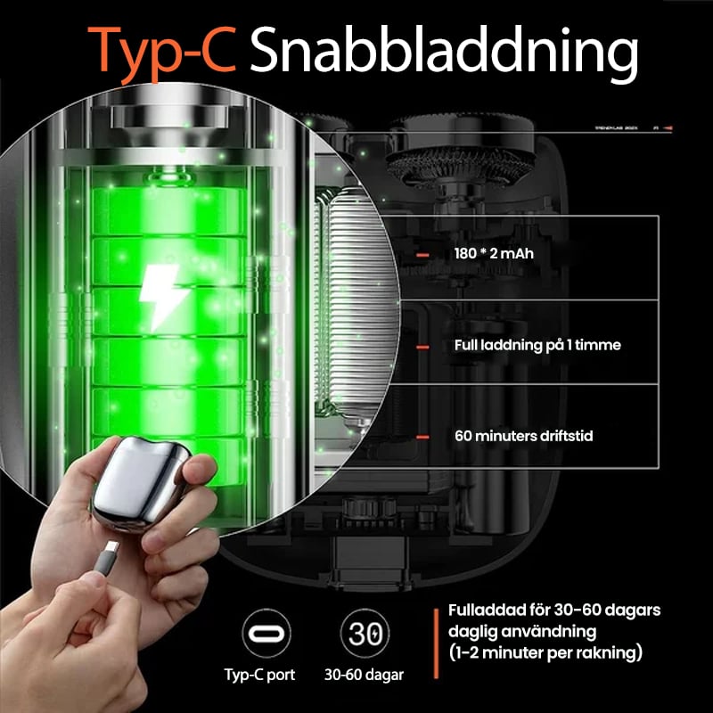 Uppladdningsbar vattentät kompakt elektrisk rakhyvel