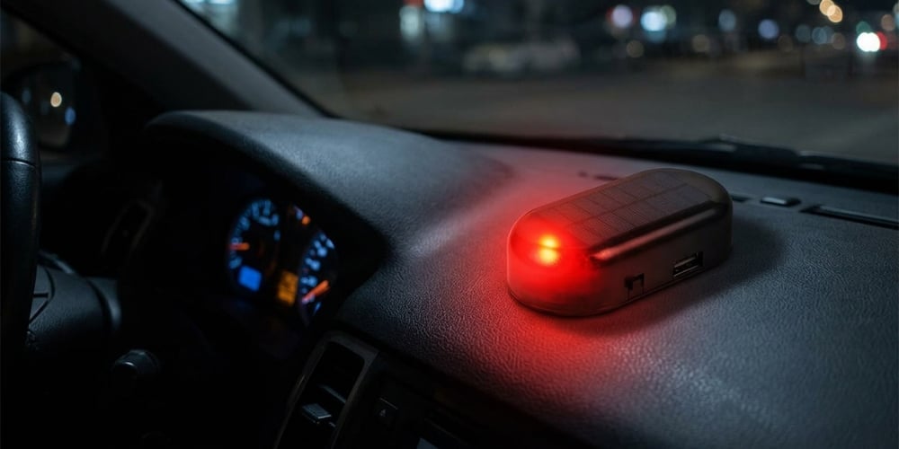 Solar car security warning light on dashboard