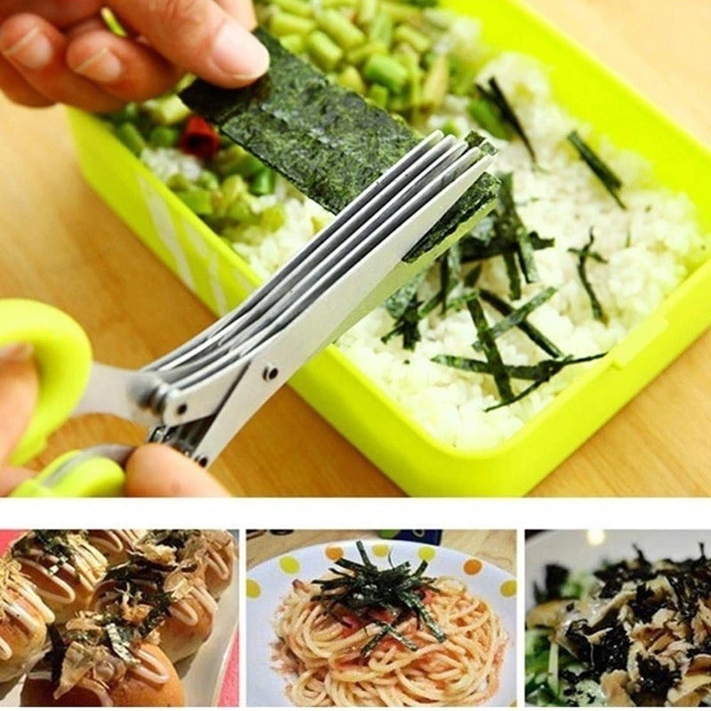 5-Klingen-Küchensalatschere mit Sicherheitsabdeckung
