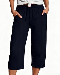 Solid Color Drawstring Wide-Leg Cropped Pants