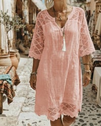 V-Neck Lace Patchwork Casual Dress