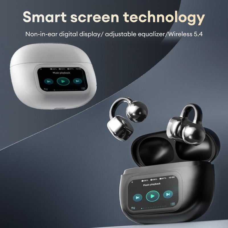 Clip-On Ear LCD Full Color Touchscreen Bluetooth 5.4 Wireless Headphones