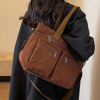 Sac fourre-tout en velours côtelé de couleur unie avec plusieurs compartiments