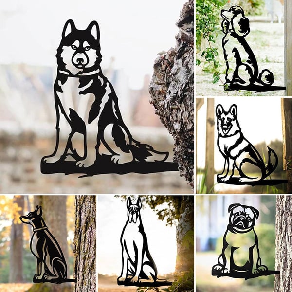 Metal Dog Silhouette Puppy Garden Decoration