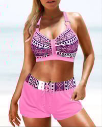 Højtaljet bikini med geometrisk print