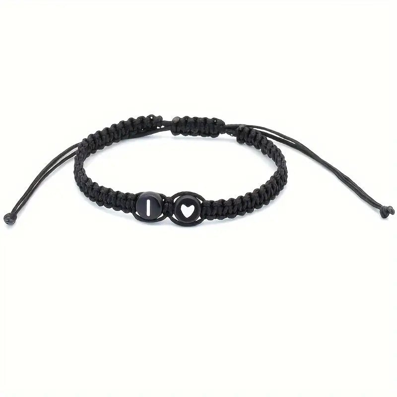 26 Letters & Heart Design Braided Drawstring Bracelet