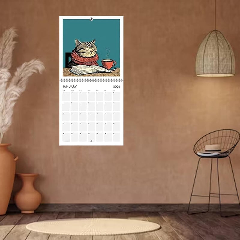 Cats Chillin' with Books 2026 Wall Calendar