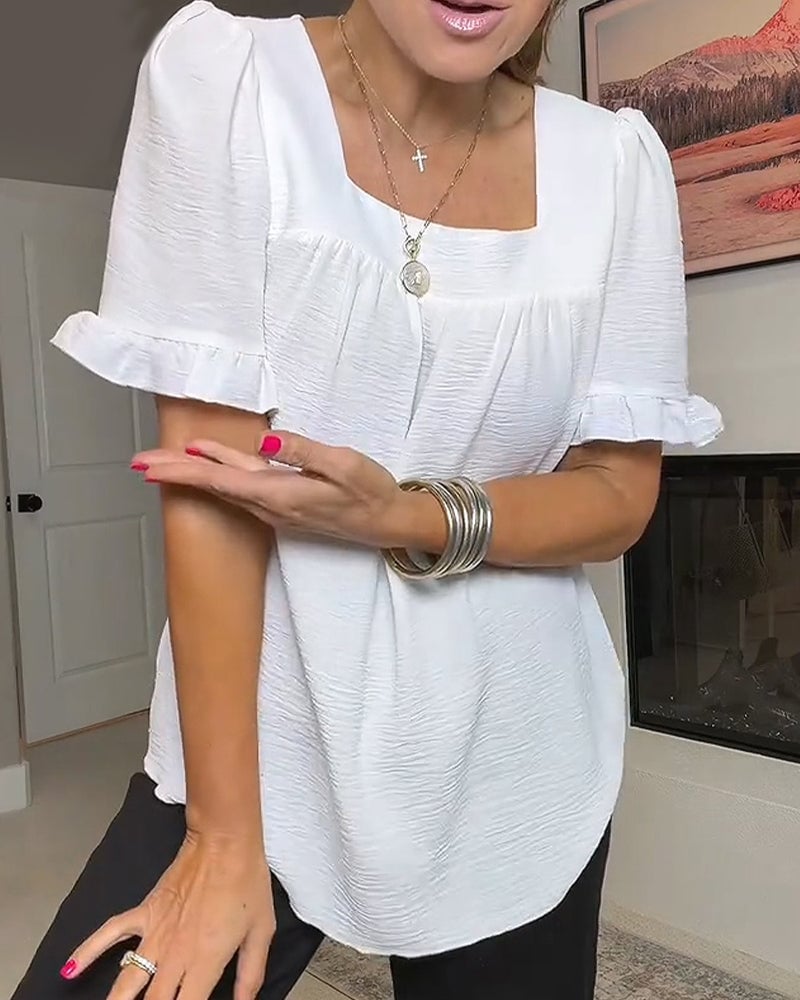 Square Neck Ruffle Sleeve Blouse