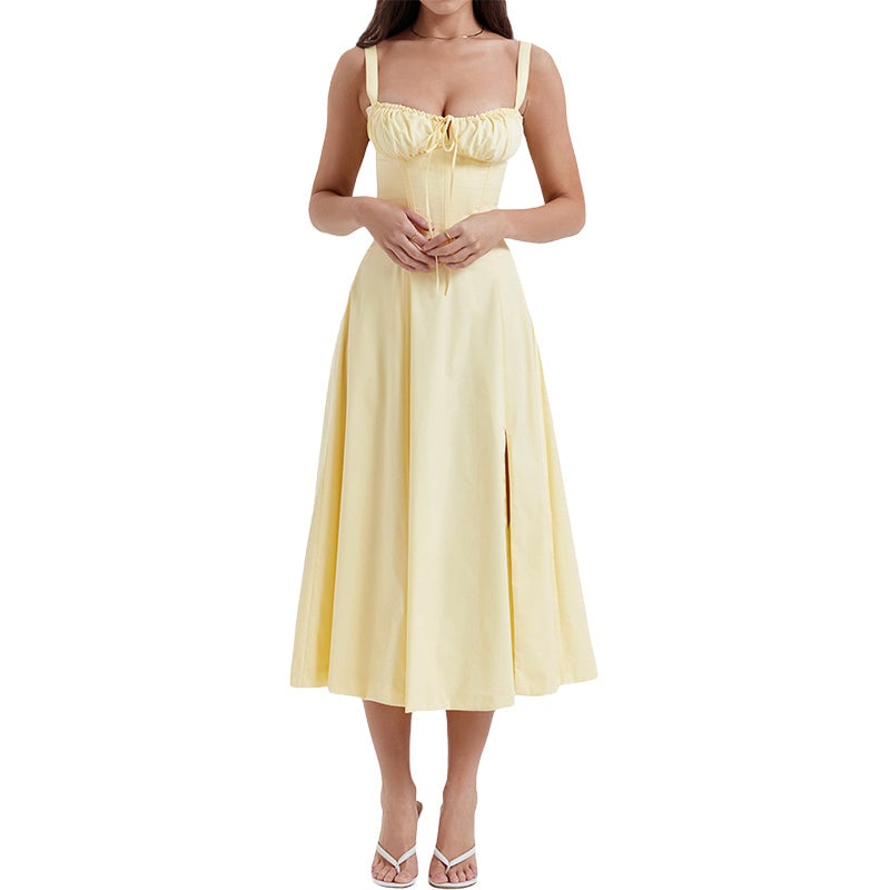 Elegantes einfarbig geschlitztes Cami-Kleid mit Taillenbinde