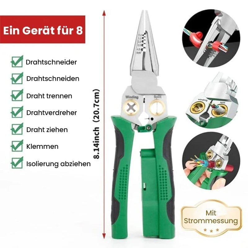 8-in-1 Schwerlast-Drahtabisolierzange mit Spannungsprüfer
