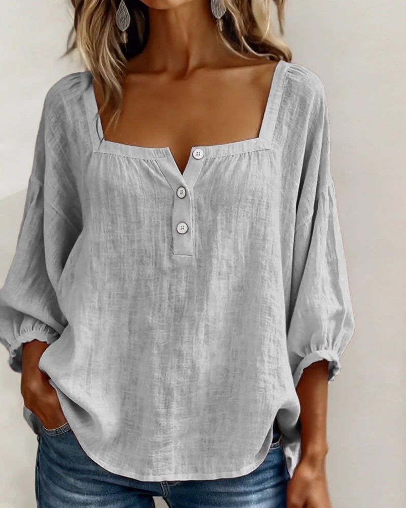 Bluse Einfach Quadratischer Ausschnitt Langarm