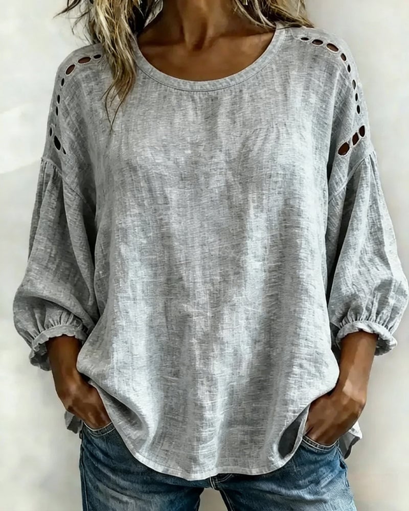 Hollow Cotton Linen Blouse